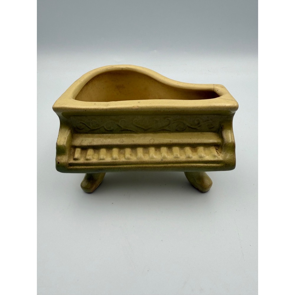 Vintage McCoy Pottery Grand Piano Planter Green Yellow Glaze Ceramic 5 Inch